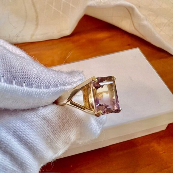 14K Gold Ametrine Quartz Cocktail Rings, Purple & Yellow Colors Size 5 - Picture 11 of 16